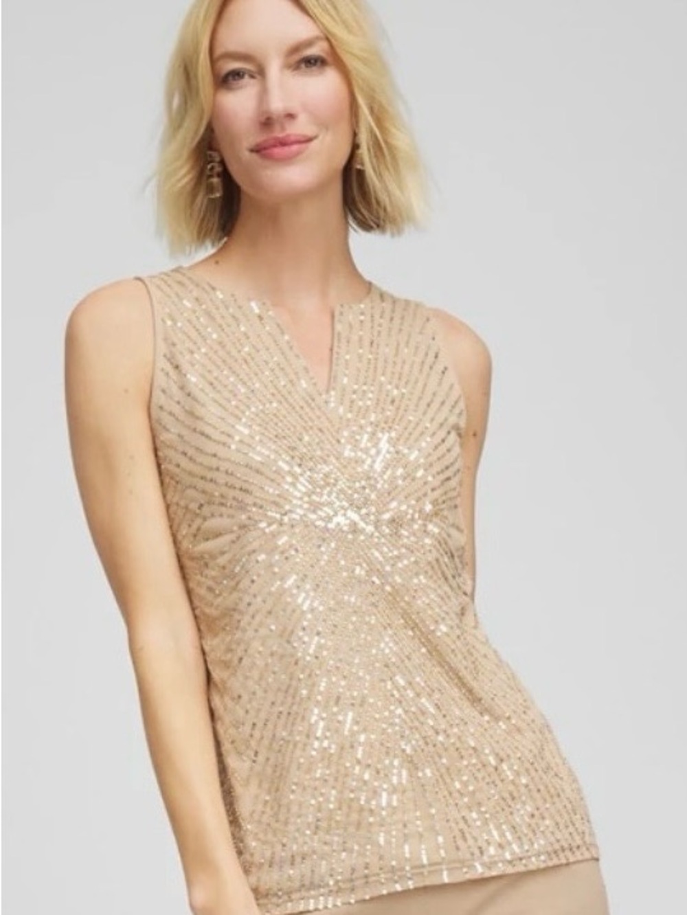 Chico's Champagne Sequin V-Neck Sleeveless Camisole